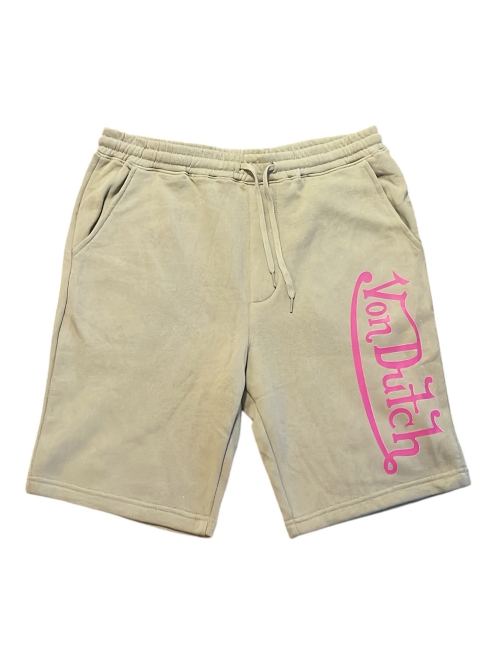 Von Dutch Beige Athletic Shorts with Pink Logo Sz L
